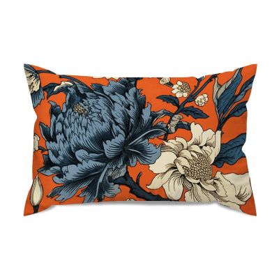ArogGeld Persimmon Flower Chinoiserie Pillow Covers Navy Orange Cream Floral Farmhouse Cushion Cover 12x20in Pillow Case Asian Eurosham Accent Toss Pillowcase Rustic Decor for Sofa Living Room Bedroom