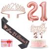 21st Birthday Decorations for Her with Black 21st Birthday Sash and Tiara, Cake Topper and Candles, Number Balloons Rose Gold, 21 Year Old Gifts for Her view 1