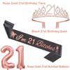 21st Birthday Decorations for Her with Black 21st Birthday Sash and Tiara, Cake Topper and Candles, Number Balloons Rose Gold, 21 Year Old Gifts for Her view 3