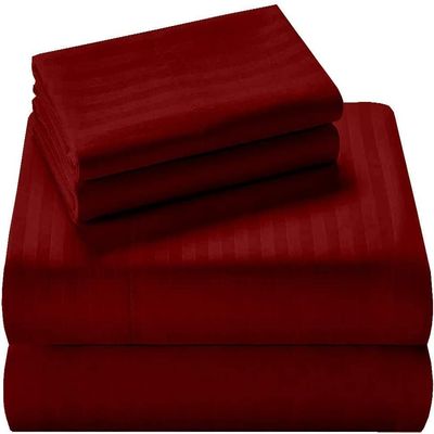 100% Organic Cotton Sheets for California King Size Bed, 400 Thread Count Soft Cooling Sheets Easy Fit -18''-20'' Inch Deep Pockets - 4 Piece Bed Sheets California King Sheet Set, Burgundy Stripe