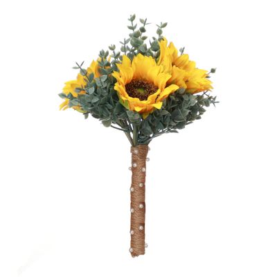 BEIJIALY Artificial Sunflower Wedding Bouquets, Sunflower Wedding Bouquet Bridal Bouquet with Eucalyptus, Fake Silk Flower Bouquet with Sunflowers for Bridal Wedding Decor(Yellow)