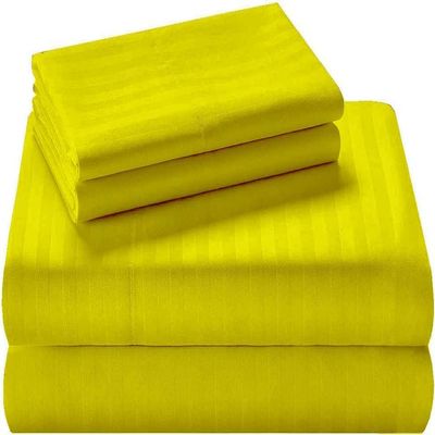 100% Organic Cotton Sheets for Olympic Queen Size Bed, 400 Thread Count Soft Cooling Sheets Easy Fit -18''-20'' Inch Deep Pockets - 4 Piece Bed Sheets Olympic Queen Sheet Set, Yellow Stripe
