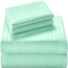 100% Organic Cotton Sheets for Rv Short Queen Size Bed, 400 Thread Count Soft Cooling Sheets Easy Fit -18''-20'' Inch Deep Pockets - 4 Piece Bed Sheets Rv Short Queen Sheet Set, Aqua Stripe view 1
