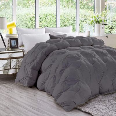 LinenHouse 1000-TC Pinch Pleated Down Comforter Oversized Queen Size 98 x 98 Inches 1-Piece All-Season Duvet Insert/Comforter, 500 GSM Micro Fill with All Side Corner Tabs 100% Microfiber Fill Power