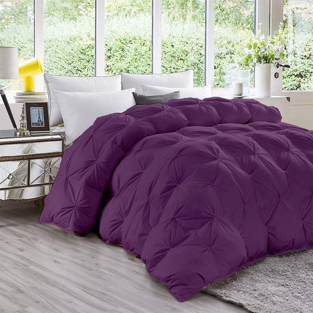 LinenHouse 1000-TC Pinch Pleated Down Comforter Oversized Queen Size 98 x 98 Inches 1-Piece All-Season Duvet Insert/Comforter, 500 GSM Micro Fill with All Side Corner Tabs 100% Microfiber Fill Power