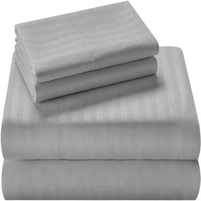 100% Organic Cotton Sheets for California Queen Size Bed, 400 Thread Count Soft Cooling Sheets Easy Fit -18''-20'' Inch Deep Pockets - 4 Piece Bed Sheets California Queen Sheet Set, Silver Grey Stripe