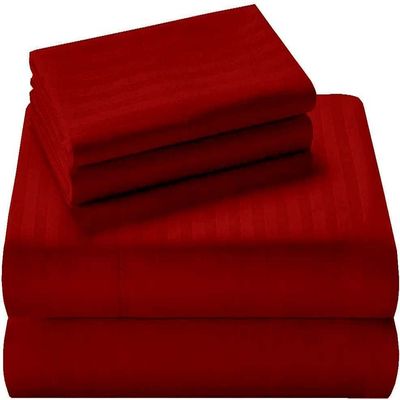 100% Organic Cotton Sheets for Rv Short Queen Size Bed, 400 Thread Count Soft Cooling Sheets Easy Fit -18''-20'' Inch Deep Pockets - 4 Piece Bed Sheets Rv Short Queen Sheet Set, Red Stripe