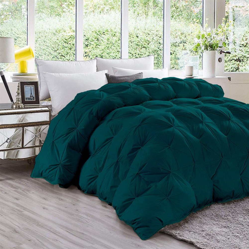 LinenHouse 1000-TC Pinch Pleated Down Comforter Oversized King Size 116 x 98 Inches 1-Piece All-Season Duvet Insert/Comforter, 500 GSM Micro Fill with All Side Corner Tabs 100% Microfiber Fill Power