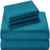 100% Organic Cotton Sheets for Queen Size Bed, 400 Thread Count Soft Cooling Sheets Easy Fit -18''-20'' Inch Deep Pockets - 4 Piece Bed Sheets Queen Sheet Set, Turquoise Stripe view 1