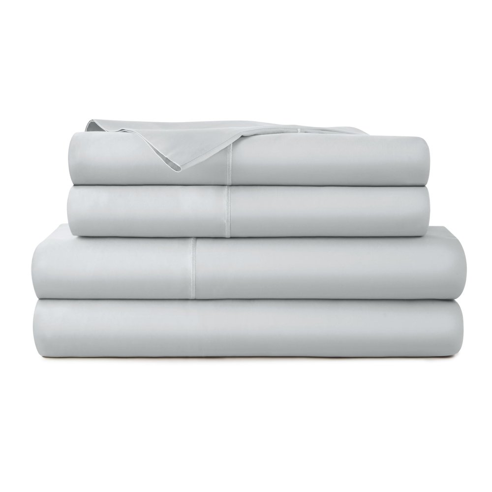 100% Organic Cotton Sheets Twin Size - GOTS Certified Organic Bed Sheets with Deep Pocket 300 Thread Count & Cozy Sateen Weave Gets Softer with Each Wash - Luxury 3 Piece Set (Shore, Twin)