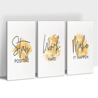 3 Piece Inspirational Wall Art - Stay Work Make Office Quotes Pictures for Wall Decor, Motivational Canvas Wall Art for Women, Inspirational Poster Framed Artwork for Home, School Decor 12x18x3Pcs