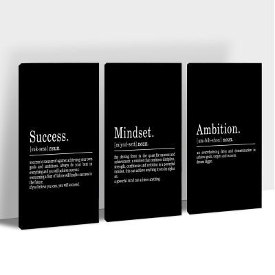 3 Piece Inspirational Wall Art - Success Mindset Ambition Quotes Canvas Art Prints for Men Women Gift, Office Wall Art Pictures, Motivational Poster Framed Artwork for Home Office Decor 12x18x3Pcs