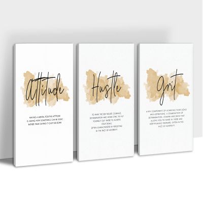 3 Piece Inspirational Wall Art - Attitude Hustle Grit Motivational Quotes Canvas Art for Women Room Decor, Office Wall Art Pictures, Inspirational Poster Framed Artwork for School Decor 12x18x3Pcs