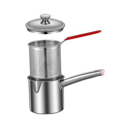 Bothyi Deep Frying Pot Frying Basket Stainless Steel with Filter Basket Nonstick Practical Cooking Tool Cooking Pot for Home Kitchen Camping Picnic, Small with Lid