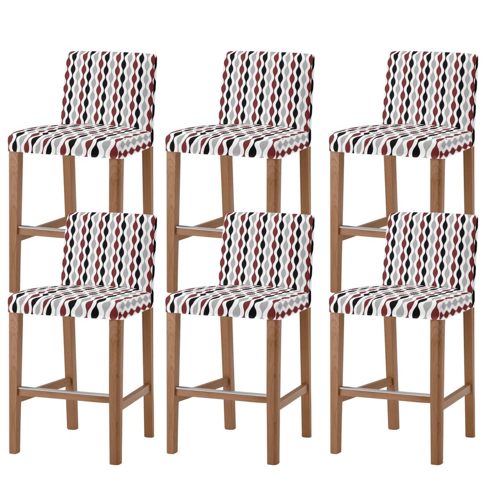 YOKOU Bar Stool Chair Covers Wave Stripes Geometric Pattern Mid Century Black Gray Burgundy Red Stretch Pub Counter Stool Chair Slipcover for Dining Room Cafe Furniture Removable Covers Set of 6