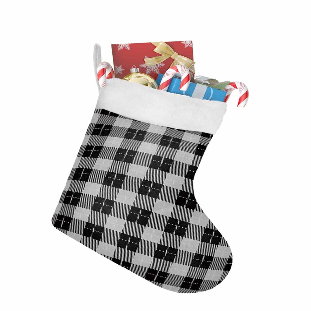 Christmas Stockings,1Pcs Black White Gingham Buffalo Check Plaid Xmas Stocking with Cuff Stockings,for Family Holiday Xmas Party Decorations 18" x12"