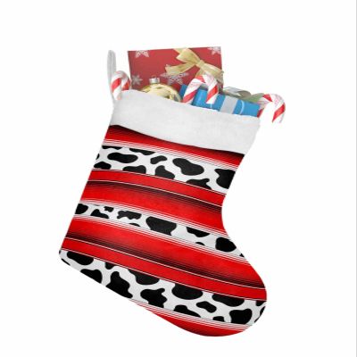Christmas Stockings 1 pcs Mexican Striped Cow Print Stripes Animal Fur Texture Red Christmas Stocking with Cuff Xmas Stockings for Stairs Fireplace Hanging Xmas Home Interiors Decor 18" x12"