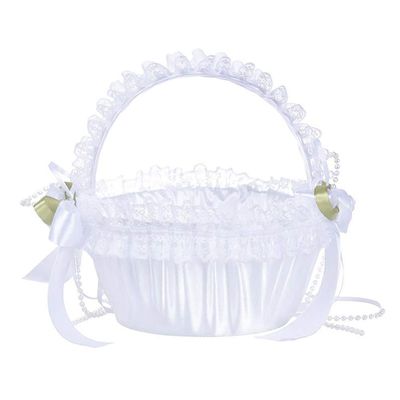 Wedding Flower Girl Basket, White Lace Flower Basket For Weddings Elegant Large Weddings Baskets with Lace Decorated Petals Storage Basket Modern Candy Basket for Wedding Party Decoration