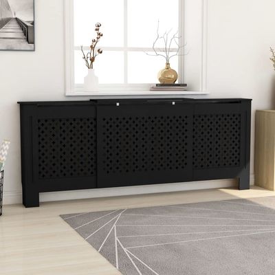 GOLINPEILO Black Radiator Cover MDF Heating Radiator Cabinet Living Room Furniture Decor, 80.7" x 8.1" x 32.1", Cross Style