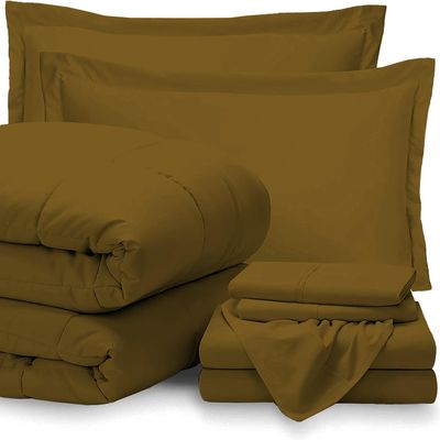 GOKOCO 100% Egyptian Cotton 800 Thread Count 400GSM 7Pcs Comforter Set and Sheet Set 18" Deep Pocket (Comforter, Flat Sheet, Fitted Sheet, Pillowcases, Pillow Sham) - California King Size - Taupe