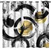 Abstract Modern Circle Art Curtains - Grunge Style Black White Geometric Texture Gold Foil Print Thermal Insulated Blackout Curtains - Grommet Top Window Drapes for Bedroom 63L x 31.5W,2 Panels view 1