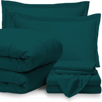 GOKOCO 100% Egyptian Cotton 800 Thread Count 400GSM 7Pcs Comforter Set and Sheet Set 18" Deep Pocket (Comforter, Flat Sheet, Fitted Sheet, Pillowcases, Pillow Sham) - California King Size - Teal