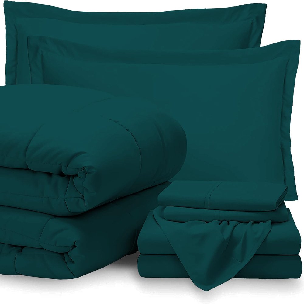 GOKOCO 100% Egyptian Cotton 800 Thread Count 400GSM 7Pcs Comforter Set and Sheet Set 18" Deep Pocket (Comforter, Flat Sheet, Fitted Sheet, Pillowcases, Pillow Sham) - California King Size - Teal