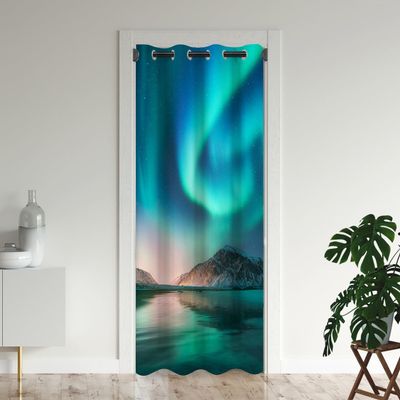 Aurora Door Curtains for Doorways, Borealis Northern Lights Nature Starry Sky Lake Blackout Curtain for Bedroom Closet, Grommet Thermal Insulated Privacy Door Drapes for Room Divider, 59"W x 80"L