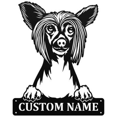 Personalized Dog Metal Sign Gift for Him or Her, Chinese Crested Custom Metal Name, Pet Owner Kids Room House Decor, Dog Wall Art Present (Chinese Crested)