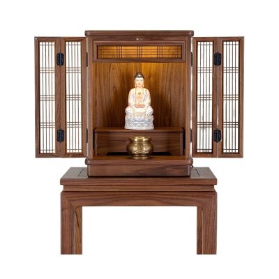 HARAY Buddha Table North American Black Walnut Wall Mounted Buddhist Niche Hanging Cabinet, God of Wealth Guanyin Tabletop Shrine Supply Platform Altar Table (Color : Brass, Size : 38cm)