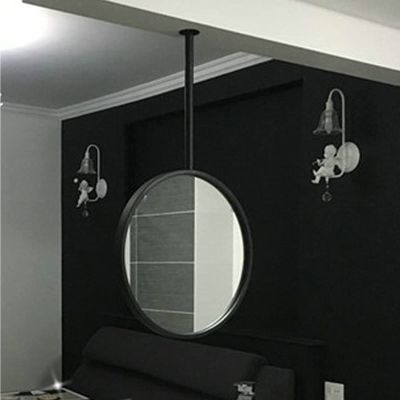 Wall Hanging Mirror, Wall Decor Mirror Ceiling Mounted Black Metal Frame Decorative Wall Mirrors for Living Room Bedroom Entryway Apartment, 40cm 50cm 60cm 70cm (Size : 70cm Mirror+45cm Boom)
