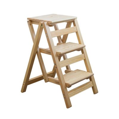 Adult Step Ladder/Step Ladder/Step Chair, Folding Portable Wooden Step Ladder For Adults, Children, Kitchen, Bookcase, Indoor And Outdoor Use (Color : Beige, Size : 3-Steps)