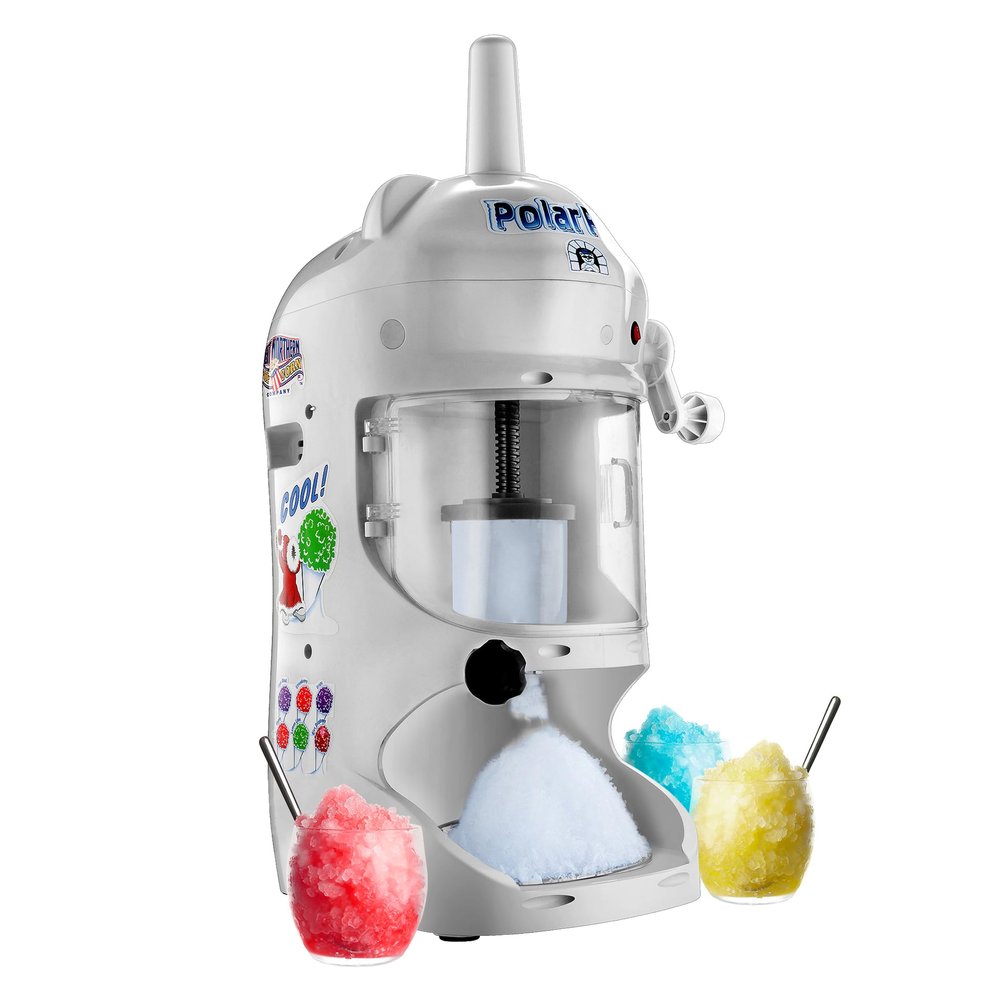 Shaved Ice Machine - Powerful 250W 210lbs/hr Electric Ice Shaver with 1420RMP Blade - Snow Cone Machine Ice Crusher by Great Northern Popcorn (White)