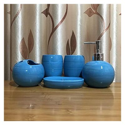5 Piece Black Ceramic Full Bathroom Accessories Set Includes Soap Lotion Dispenser - Soap Dish- Toothbrush Holder And European Embossed Mouthwash Cup2 Hotel Bathroom Supplies,(Color: Orange) ( Color :