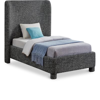 Meridian Furniture B1205Black-T Penny Collection Modern | Contemporary Twin Bed with Rich Black Linen Textured Fabric, Curved Headboard, 52" W x 82.5" D x 52" H, Black, Twin