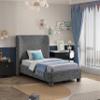 Meridian Furniture B1205Black-T Penny Collection Modern | Contemporary Twin Bed with Rich Black Linen Textured Fabric, Curved Headboard, 52" W x 82.5" D x 52" H, Black, Twin view 2