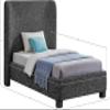 Meridian Furniture B1205Black-T Penny Collection Modern | Contemporary Twin Bed with Rich Black Linen Textured Fabric, Curved Headboard, 52" W x 82.5" D x 52" H, Black, Twin view 3