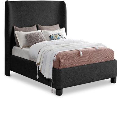 Meridian Furniture B1206Black-F Penny Collection Modern | Contemporary Full Bed with Rich Black Boucle Fabric, Curved Headboard, 67.5" W x 82.5" D x 52" H, Black, Full