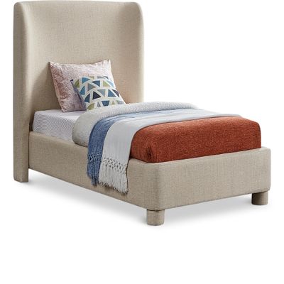 Meridian Furniture B1205Beige-T Penny Collection Modern | Contemporary Twin Bed with Rich Beige Linen Textured Fabric, Curved Headboard, 52" W x 82.5" D x 52" H, Beige, Twin