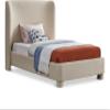 Meridian Furniture B1205Beige-T Penny Collection Modern | Contemporary Twin Bed with Rich Beige Linen Textured Fabric, Curved Headboard, 52" W x 82.5" D x 52" H, Beige, Twin view 1