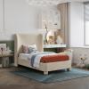 Meridian Furniture B1205Beige-T Penny Collection Modern | Contemporary Twin Bed with Rich Beige Linen Textured Fabric, Curved Headboard, 52" W x 82.5" D x 52" H, Beige, Twin view 2