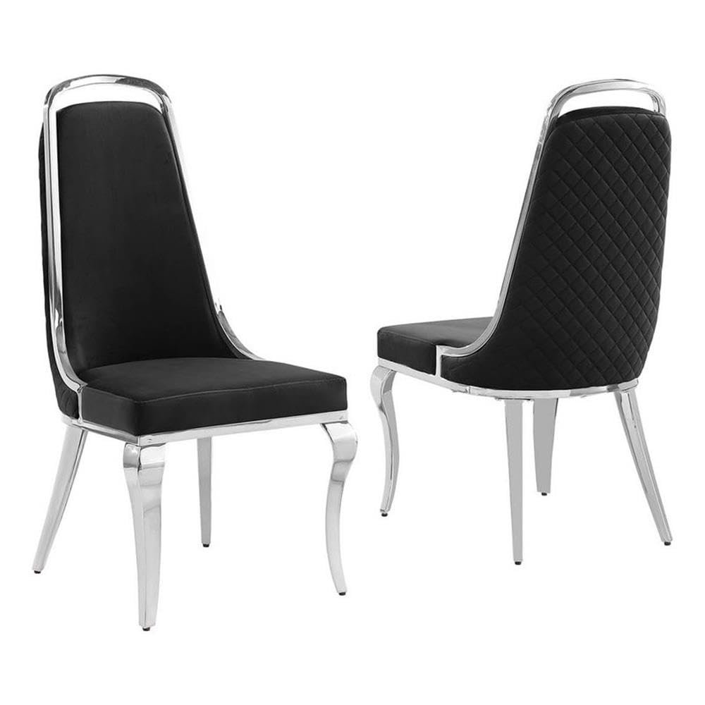 Modern Velvet or Boucle Dining Chairs Set of 2 with Gold or Silver Chrome Frame, High Back Upholstered Side Chairs with Diamond Quilted Back, Luxury Accent Chairs for Dining Room & Kitchen