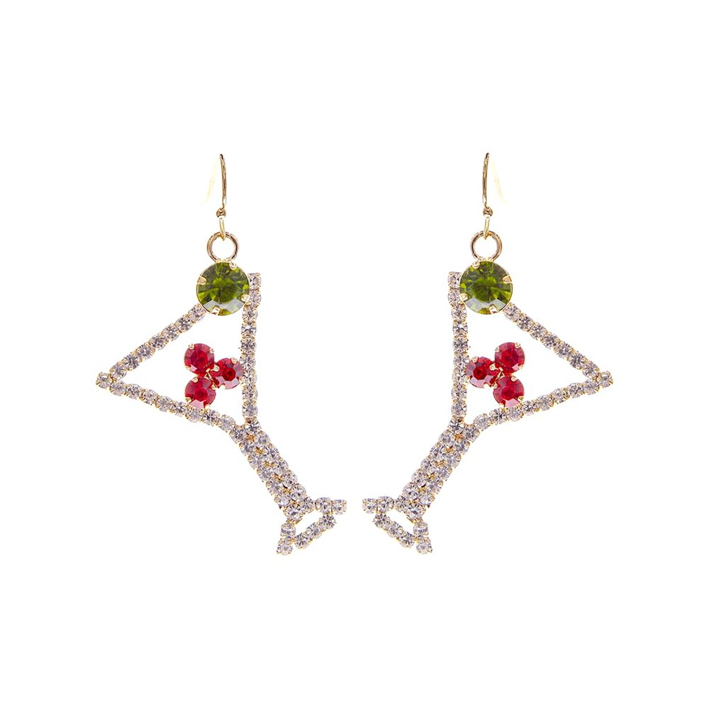 Beverage Drink Drop Dangle Earrings for Women Martini, Margarita, Beer, Champagne, Wine Glass Bottle Happy Hour Fashion Cute - Fun Beautiful Genuine Crystals Gold Plated with Gift Box Included (Martini)