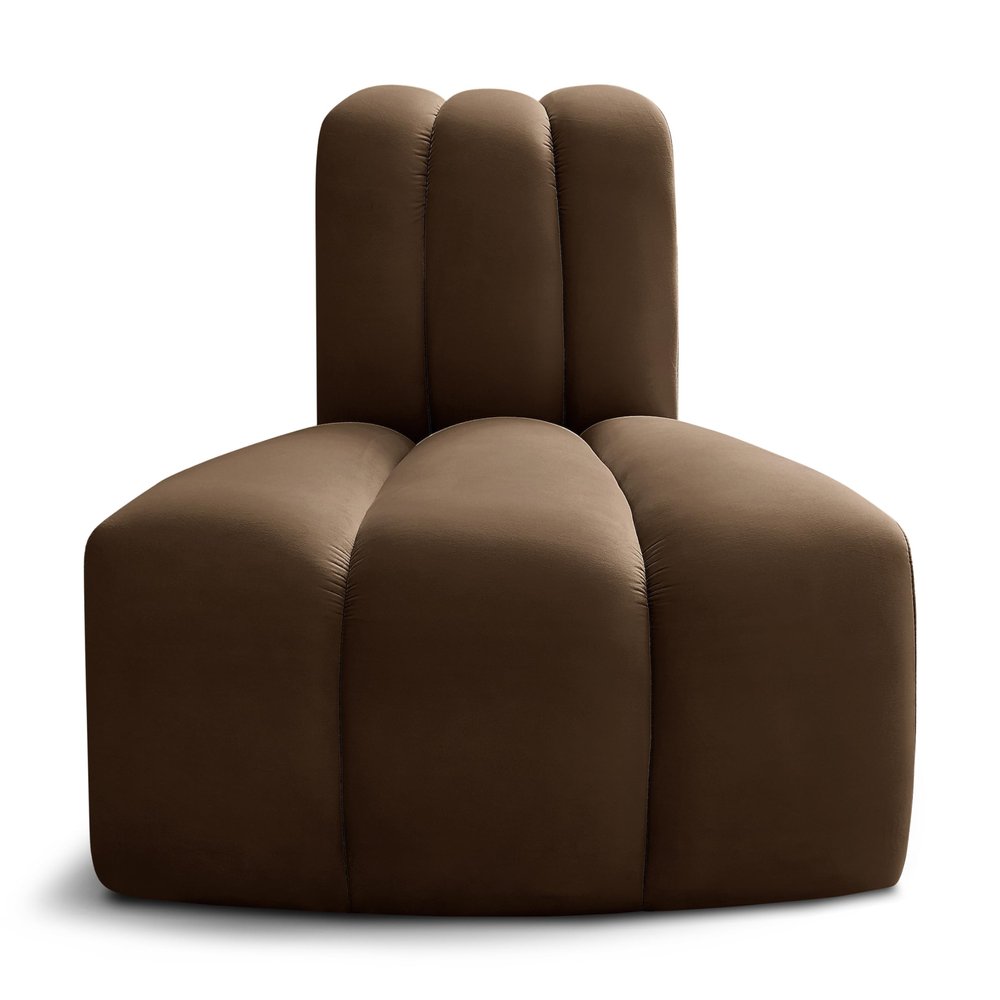 Meridian Furniture 103Brown-RC Arc Collection Modern | Contemporary Reverse Corner with Soft Brown Velvet, Channel Tufting, Modular for Limitless Configurations, 33" W x 31" D x 30" H, Brown