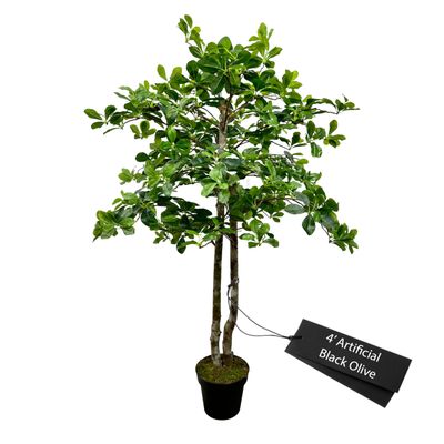 Cypress & Alabaster Handmade 4ft Italian Black Olive Leaf Artificial Tree with Ethically Sourced Real Wood Trunks, Hypoallergenic, 4-Foot, Green