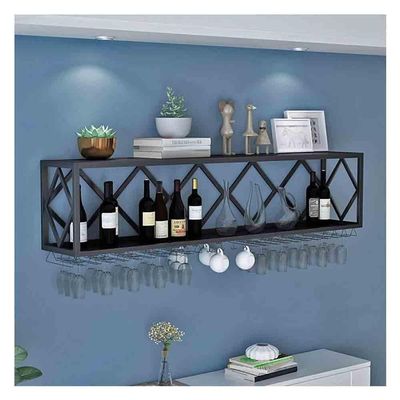 Bar Unit Floating Shelves, Wall-Mounted Wine Racks Inverted Wine Glass Rack Multifunctional Iron Bottle Holder Simple Hanging Goblet Rack For Home, Bar, Cafe, Kitchen, Wine Cellar Etc. ( Color : Black