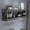 Bar Unit Floating Shelves, Wall-Mounted Wine Racks Inverted Wine Glass Rack Multifunctional Iron Bottle Holder Simple Hanging Goblet Rack For Home, Bar, Cafe, Kitchen, Wine Cellar Etc. ( Color : Black view 3