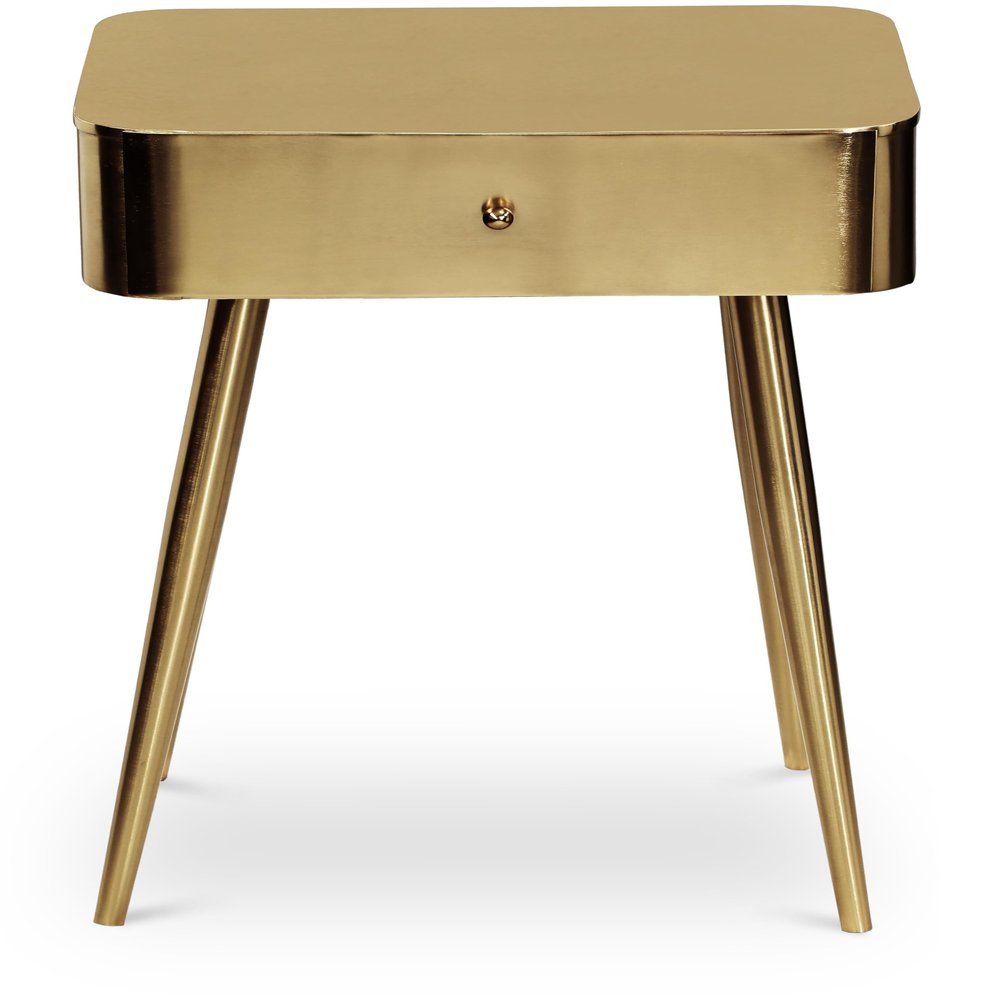Meridian Furniture 331Gold Rylan Collection Modern | Contemporary Night Stand with Brushed Gold Metal Nightstand/Side Table, 1 Storage Drawer, 17" W x 14" D x 23" H, Gold