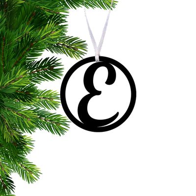 Black Initial E Christmas Ornament - Initial E Stocking Tag - E Car Rear View Mirror Ornament Hanging - Initial Letter E Gift Bag Tag - Letter Initial Gift Tag - Hannukah Menorah Decor (E)