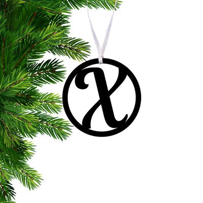 Black Initial X Christmas Ornament - Initial X Stocking Tag - Letter Initial X Gift Tag - Garland Initial X Decor - Wreath Initial Monogram - Hannukah Menorah Decor (X)